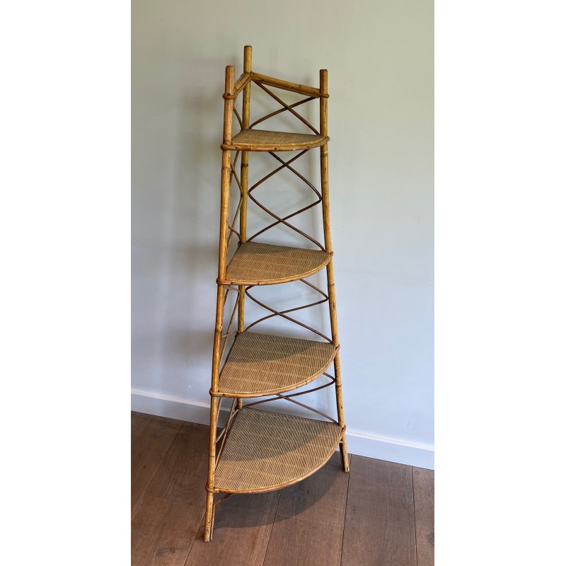 Corner Rattan Shelving Unit by Audoux-Minet, French Work, circa 1950