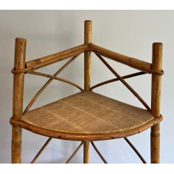 Corner Rattan Shelving Unit by Audoux-Minet, French Work, circa 1950