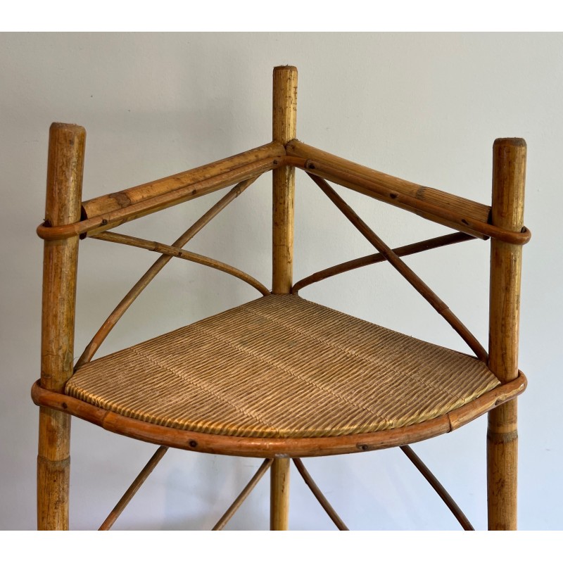 Étagère de Coin en Rotin par Audoux-Minet, Travail Français, Vers 1950