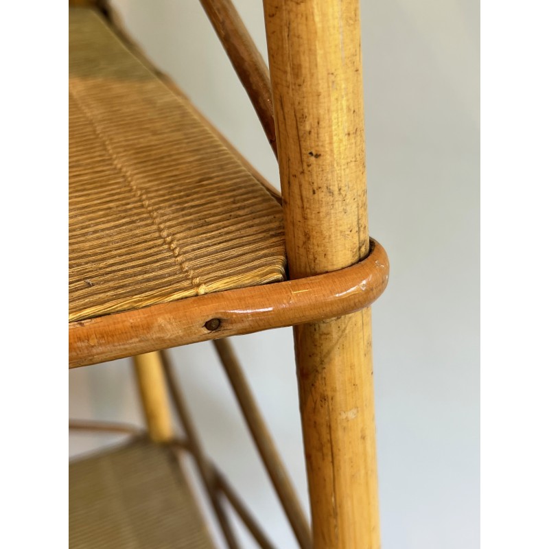 Étagère de Coin en Rotin par Audoux-Minet, Travail Français, Vers 1950