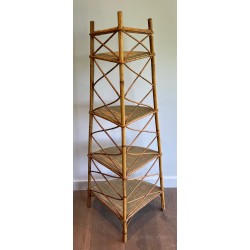 Étagère de Coin en Rotin par Audoux-Minet, Travail Français, Vers 1950