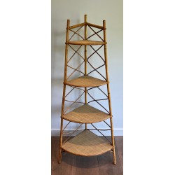Corner Rattan Shelving Unit by Audoux-Minet, French Work, circa 1950