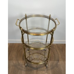 Neoclassical Three-Tier Round Brass Drinks Trolley Attributed to Maison Jansen, French Work, circa 1940