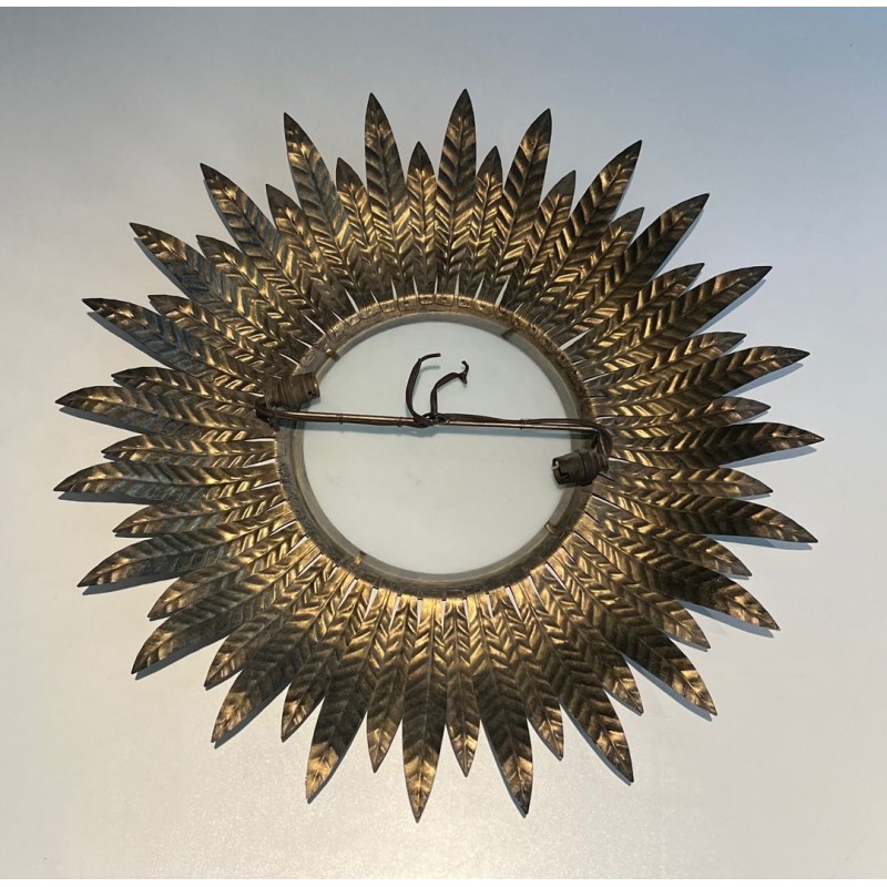 Silvered Metal Sunburst Wall Light or Ceiling Fixture | French Work, circa 1970