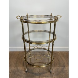 Neoclassical Three-Tier Round Brass Drinks Trolley Attributed to Maison Jansen, French Work, circa 1940