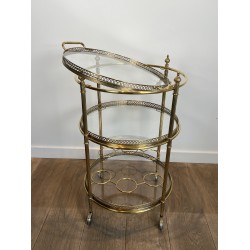 Neoclassical Three-Tier Round Brass Drinks Trolley Attributed to Maison Jansen, French Work, circa 1940