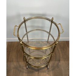 Neoclassical Three-Tier Round Brass Drinks Trolley Attributed to Maison Jansen, French Work, circa 1940