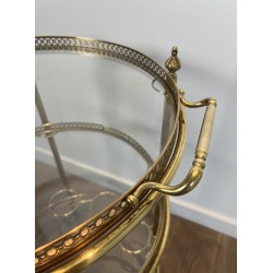 Neoclassical Three-Tier Round Brass Drinks Trolley Attributed to Maison Jansen, French Work, circa 1940