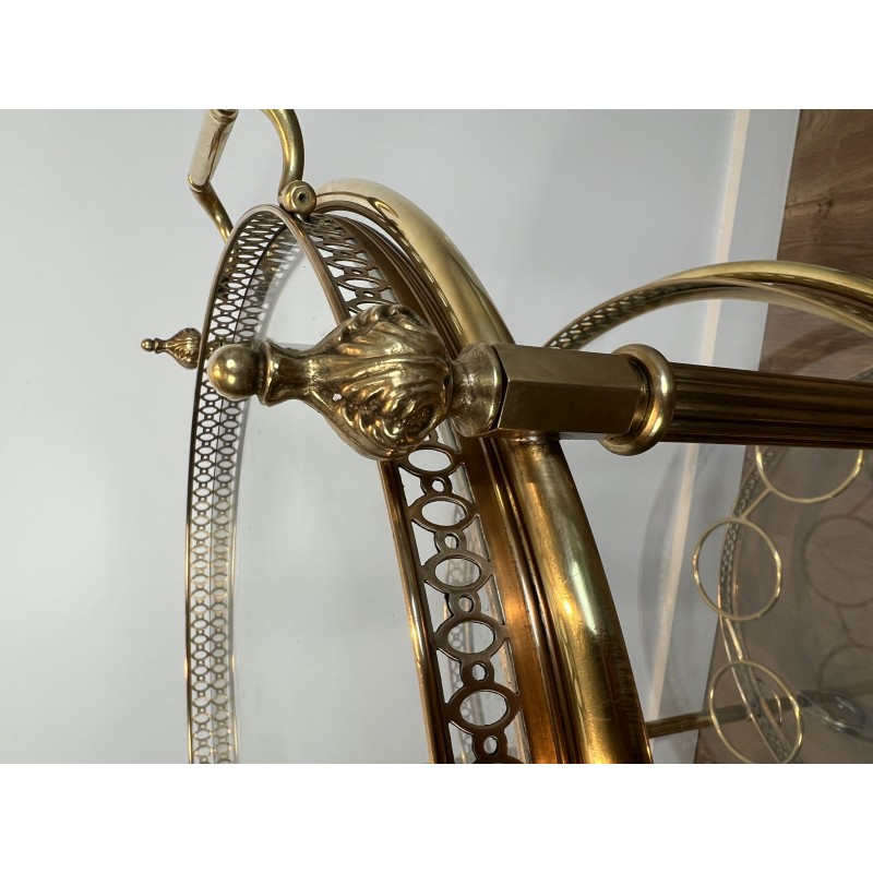 Neoclassical Three-Tier Round Brass Drinks Trolley Attributed to Maison Jansen, French Work, circa 1940