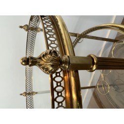 Neoclassical Three-Tier Round Brass Drinks Trolley Attributed to Maison Jansen, French Work, circa 1940