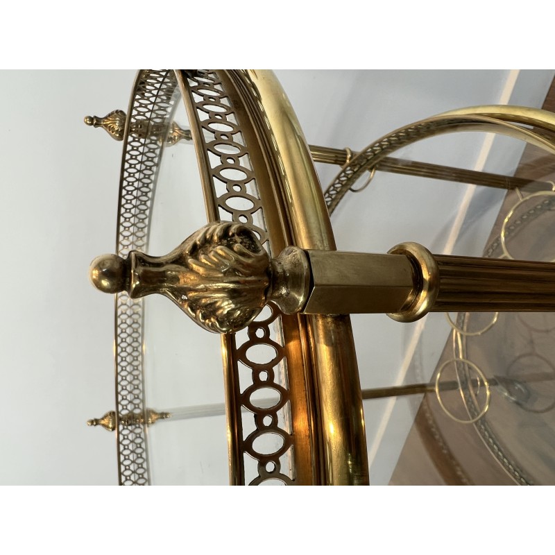 Neoclassical Three-Tier Round Brass Drinks Trolley Attributed to Maison Jansen, French Work, circa 1940