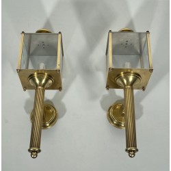 Pair of Neoclassical Style Brass Lanterns Wall Lights by Maison Jansen