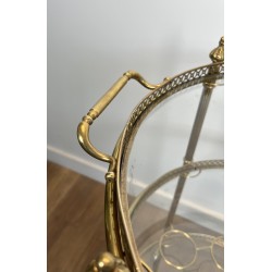 Neoclassical Three-Tier Round Brass Drinks Trolley Attributed to Maison Jansen, French Work, circa 1940