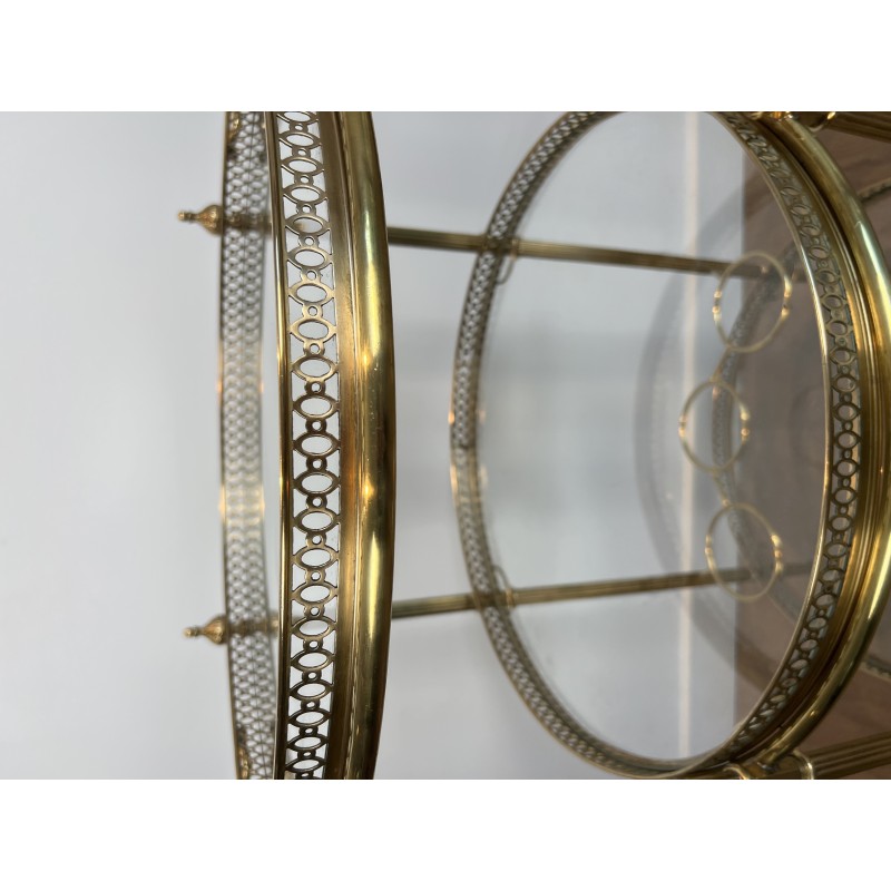 Neoclassical Three-Tier Round Brass Drinks Trolley Attributed to Maison Jansen, French Work, circa 1940