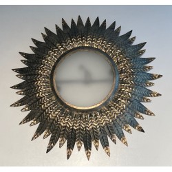 Silvered Metal Sunburst Wall Light or Ceiling Fixture | French Work, circa 1970