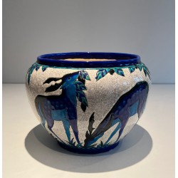 Ceramic "Deer and Doe" Planter Signed, Marked and Numbered by Charles Catteau for Keramis, Belgian Work, circa 1924