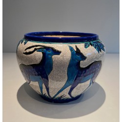Ceramic "Deer and Doe" Planter Signed, Marked and Numbered by Charles Catteau for Keramis, Belgian Work, circa 1924