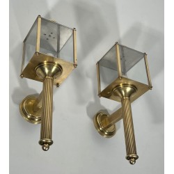 Pair of Neoclassical Style Brass Lanterns Wall Lights by Maison Jansen