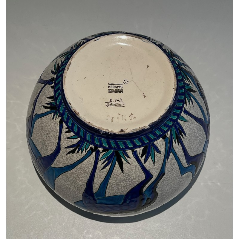 Ceramic "Deer and Doe" Planter Signed, Marked and Numbered by Charles Catteau for Keramis, Belgian Work, circa 1924