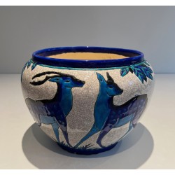 Ceramic "Deer and Doe" Planter Signed, Marked and Numbered by Charles Catteau for Keramis, Belgian Work, circa 1924