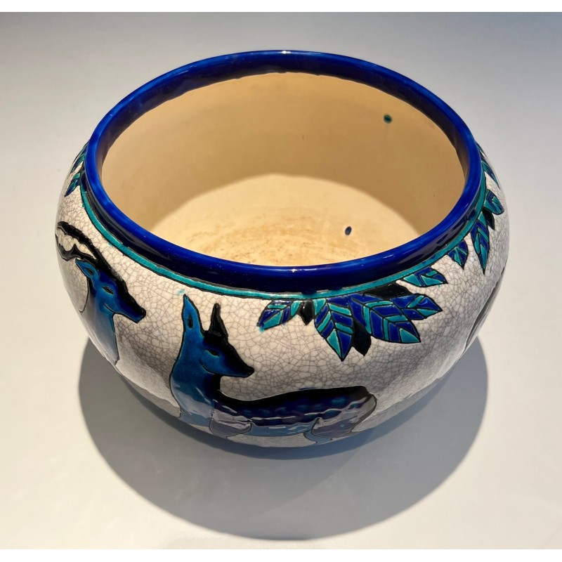 Ceramic "Deer and Doe" Planter Signed, Marked and Numbered by Charles Catteau for Keramis, Belgian Work, circa 1924