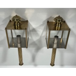 Pair of Neoclassical Style Brass Lanterns Wall Lights by Maison Jansen