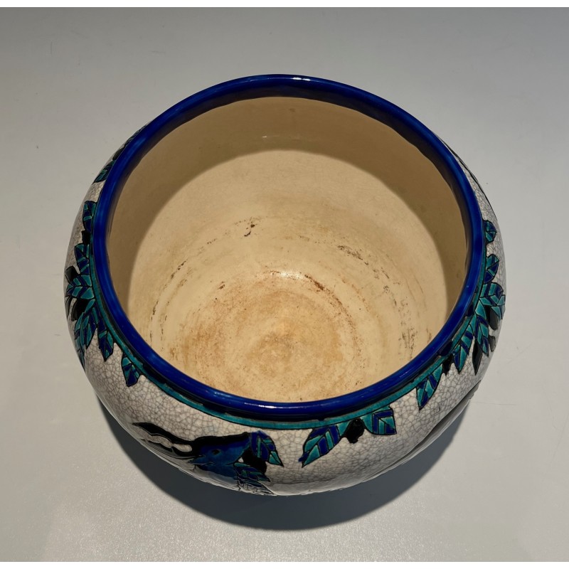 Ceramic "Deer and Doe" Planter Signed, Marked and Numbered by Charles Catteau for Keramis, Belgian Work, circa 1924