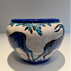 Ceramic "Deer and Doe" Planter Signed, Marked and Numbered by Charles Catteau for Keramis, Belgian Work, circa 1924