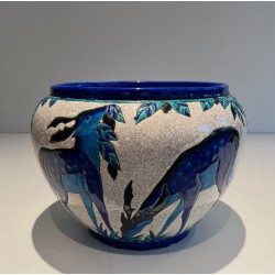 Ceramic "Deer and Doe" Planter Signed, Marked and Numbered by Charles Catteau for Keramis, Belgian Work, circa 1924