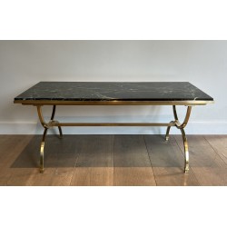 Brass Coffee Table with Marble Top by Maison Jansen