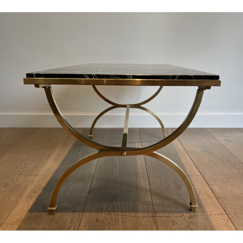 Brass Coffee Table with Marble Top by Maison Jansen
