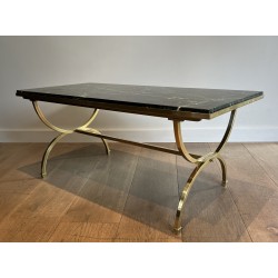 Brass Coffee Table with Marble Top by Maison Jansen