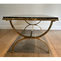 Brass Coffee Table with Marble Top by Maison Jansen
