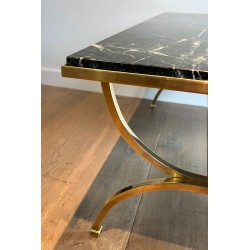 Brass Coffee Table with Marble Top by Maison Jansen