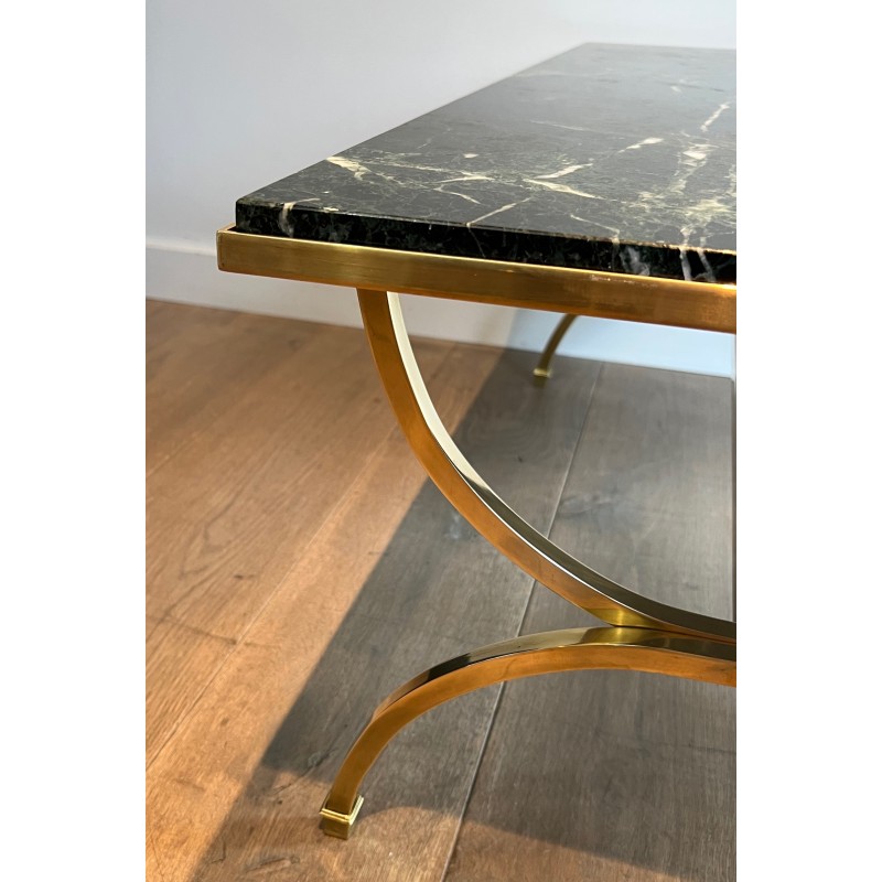 Brass Coffee Table with Marble Top by Maison Jansen