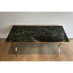Brass Coffee Table with Marble Top by Maison Jansen