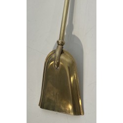 Design Fireplace Tools Set on Stand in Black Lacquered Metal and Brass, French Work, circa 1970
