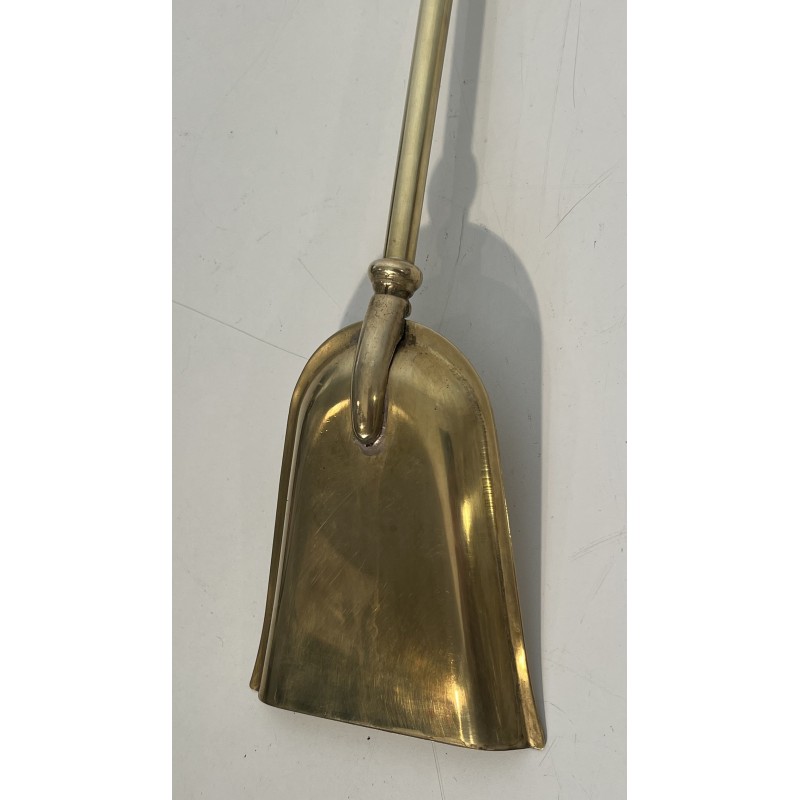 Design Fireplace Tools Set on Stand in Black Lacquered Metal and Brass, French Work, circa 1970