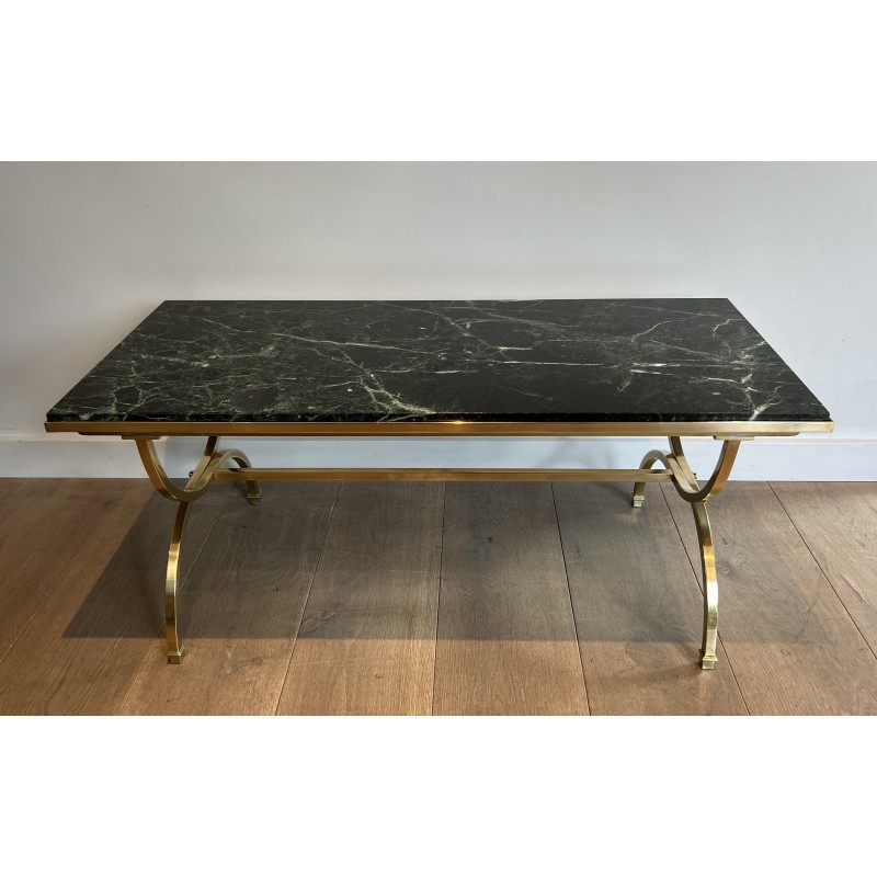Brass Coffee Table with Marble Top by Maison Jansen