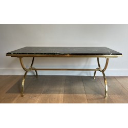 Table Basse en Laiton et Plateau de Marbre de la Maison Jansen
