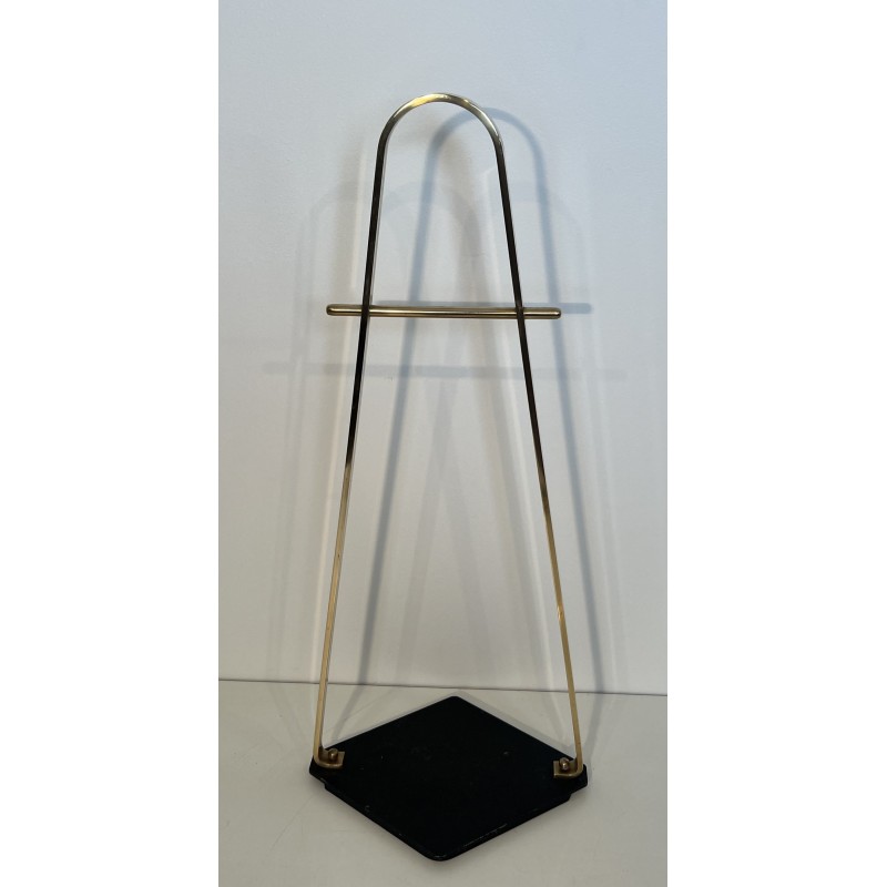 Nécessaire de Feu Design en Métal Laqué Noir et Laiton sur Pied, Travail Français, Vers 1970