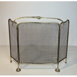 Art Nouveau Brass and Wire Mesh Fireplace Screen, French Work, circa 1900