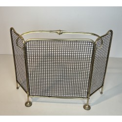 Art Nouveau Brass and Wire Mesh Fireplace Screen, French Work, circa 1900