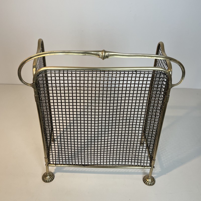 Art Nouveau Brass and Wire Mesh Fireplace Screen, French Work, circa 1900