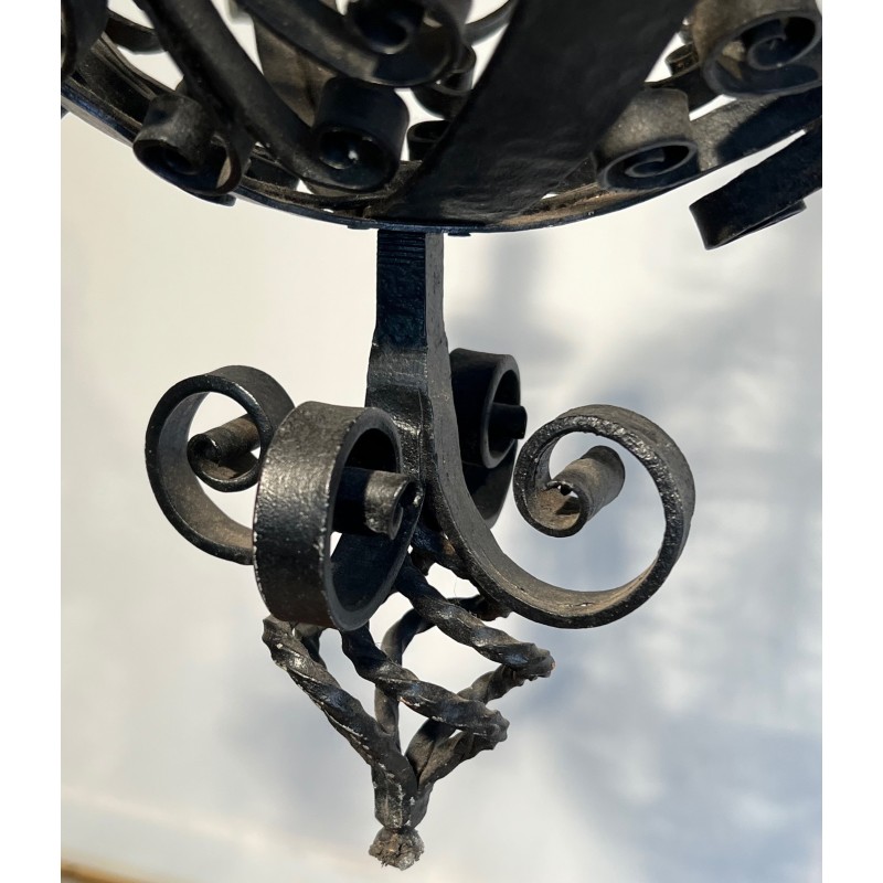 Wrought Iron Ball-Shaped Four-Light Chandelier of Very Fine Quality, French Work, circa 1940