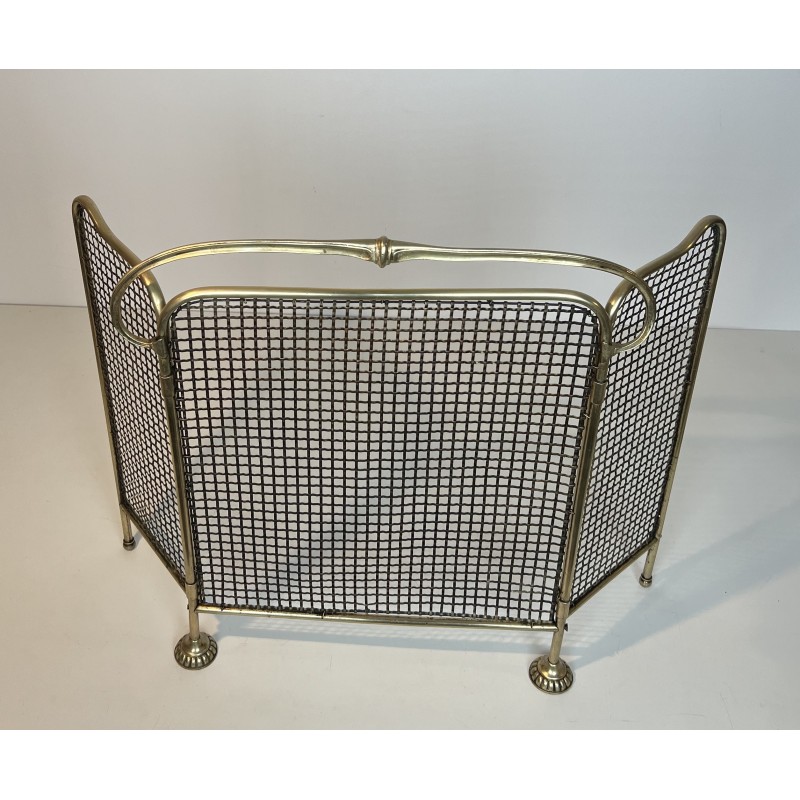 Art Nouveau Brass and Wire Mesh Fireplace Screen, French Work, circa 1900