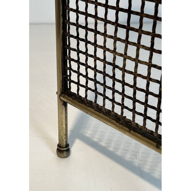 Art Nouveau Brass and Wire Mesh Fireplace Screen, French Work, circa 1900