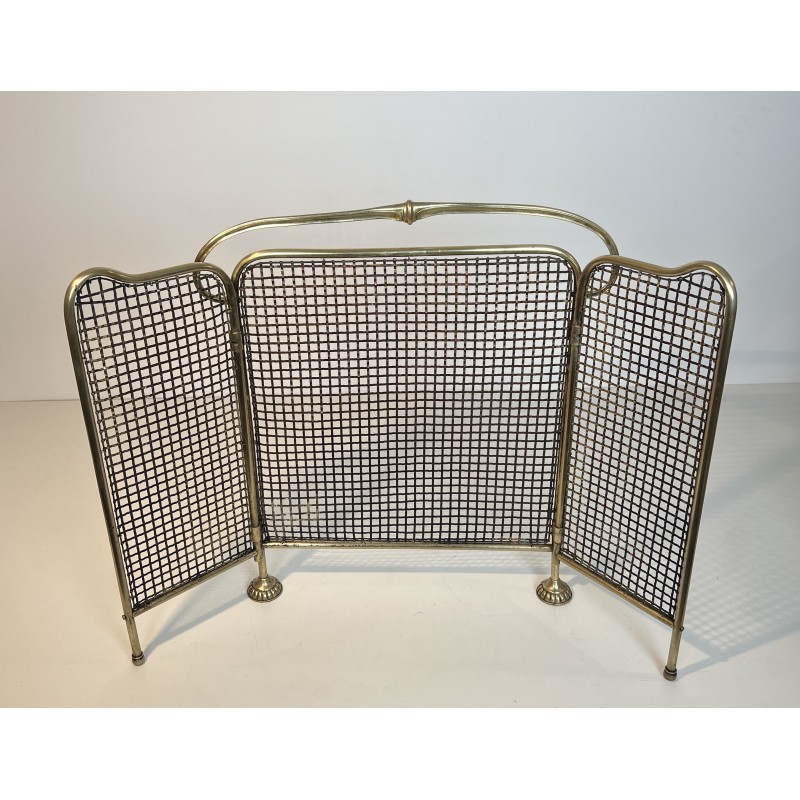 Pare-Feu Art Nouveau en Laiton et Grillage, Travail Français, Vers 1900