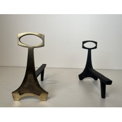 Pair of Brass and Wrought Iron Andirons in the Arts & Crafts Style, French Work, circa 1970