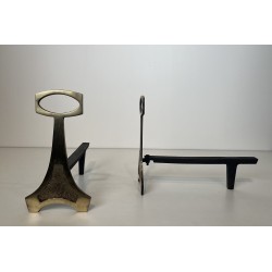 Paire de Chenets en Laiton et Fer Forgé de Style Arts & Crafts, Travail Français, Vers 1970